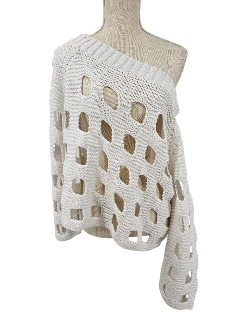 525 America Off The Shoulder Cutout Open Knit Sweater White Women's Size L